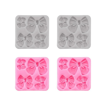 4Pcs Silicone Bow Molds for Cakes, Cupcakes, Chocolate, Candy, Sugar Craft, and Resin Crafts - Pink and Gray Bow Mold Set