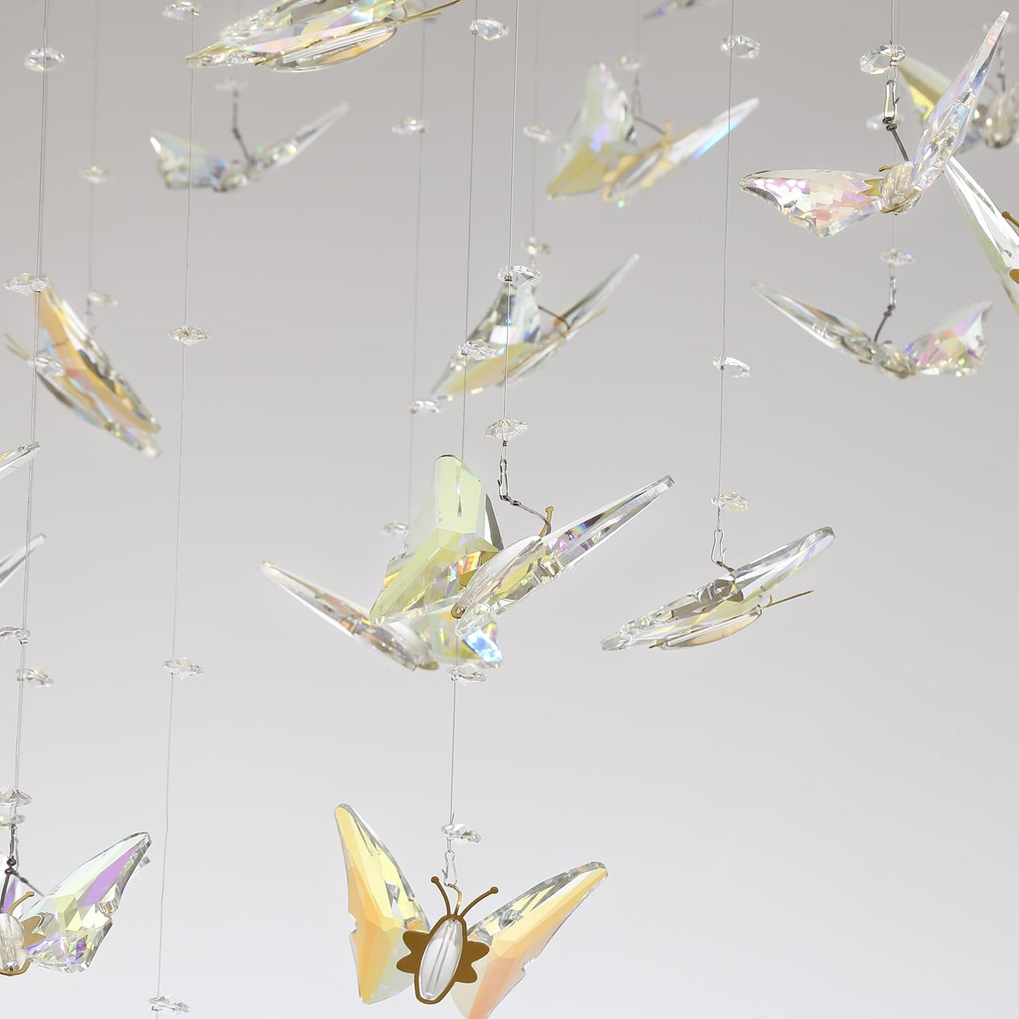 WOSOHYUN 40 Inch Gold Crystal Butterfly Chandelier, Adjustable Hanging Linear Chandeliers, Oval Rings Chandelier for Dining Room, Living Room, Foyer