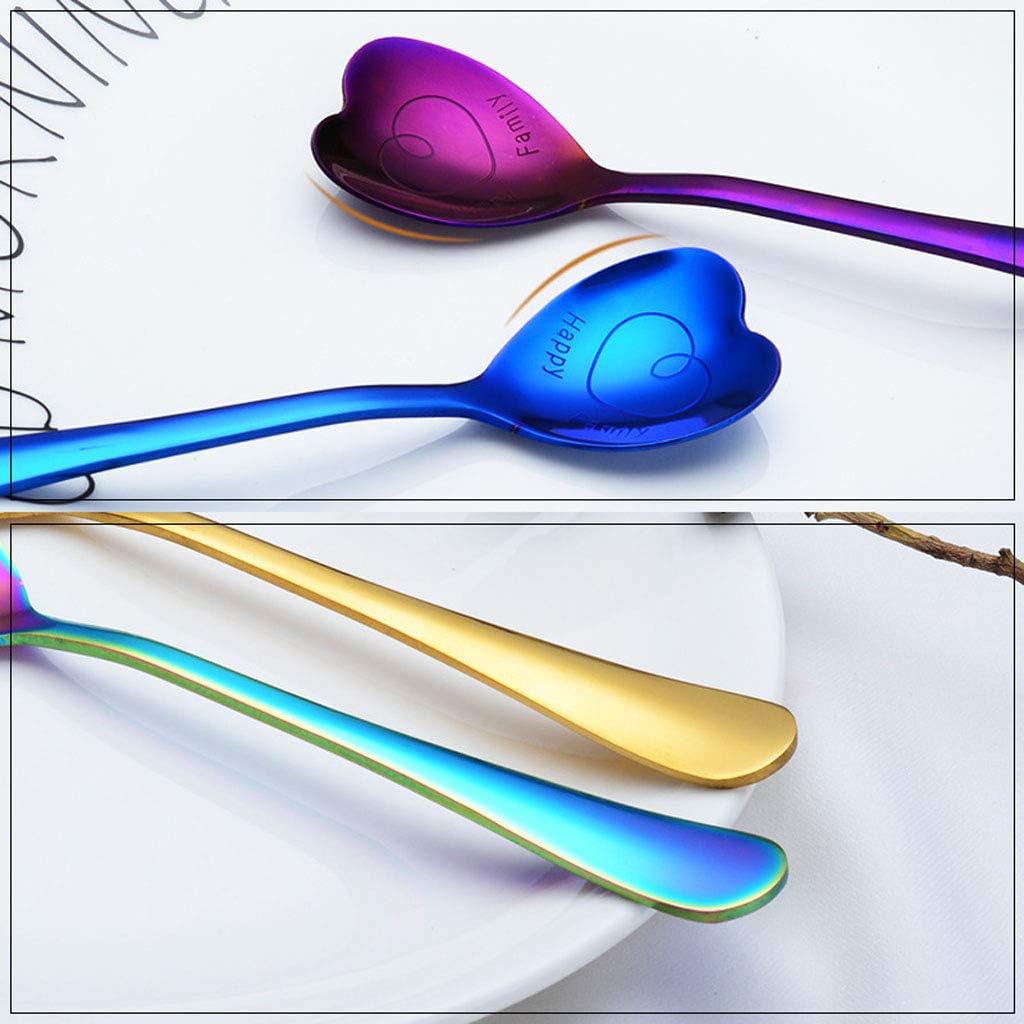 7 PCS Heart Shaped Stainless Steel Spoons, Coffee, Dessert, Ice Cream, Tea Spoons, Cute Holiday Gift (Multicolor)