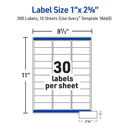 Avery Printable Address Labels with Sure Feed, 1" x 2-5/8", Matte Clear, 300 Blank Mailing Labels (18660)