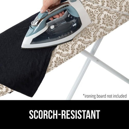 GORILLA GRIP The Original Ironing Board Cover and Pad, Silicone Coating, 400°F Scorch Resistant Thick Padding, Heavy Duty Iron Covers Standard Boards, Hook and Loop Fastener Strap, Damask 15x54