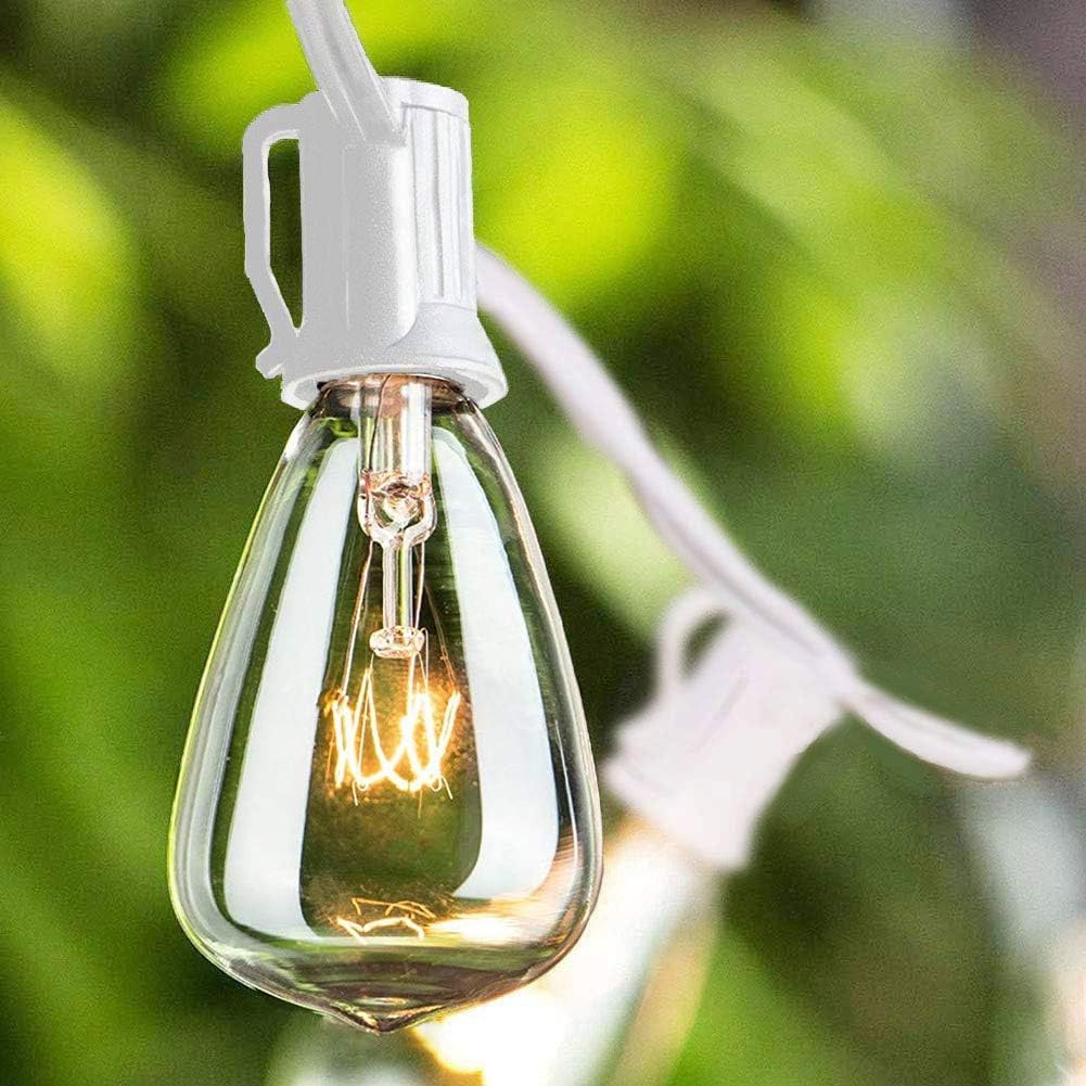 25FT ST35 27Clear Bulbs -5 Watt/120 Voltage/E12 Outdoor Patio Edison String Lights with Base -White Wire