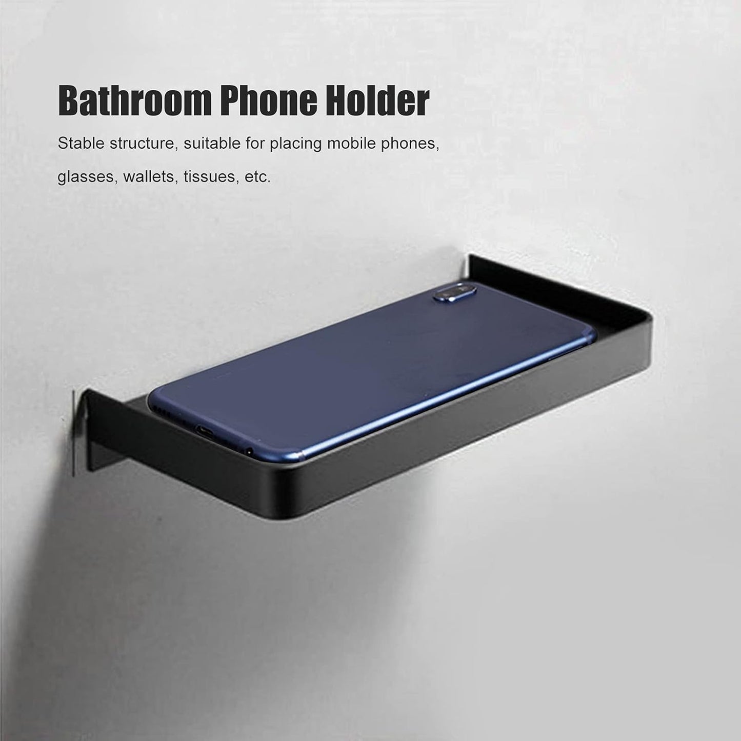 Walfront Stainless Steel Bathroom Phone Rack Holder, Wall Mounted Towel Storage Shelf, Black