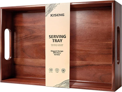 17 12 Inch Acacia Wood Serving Tray with Handles, x Large Wooden Tray for Food & Drinks, Coffee Table, Ottoman