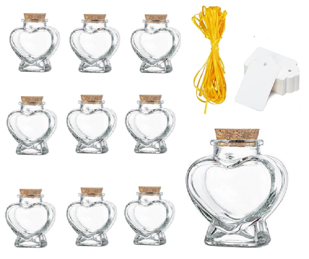 zmgmsmh Mini heart jars small heart shaped glass jar with cork lids candy jars bridal shower favors memo jar perfect amount about 3 ounces holding sands, shells,candies etc (10 pcs)