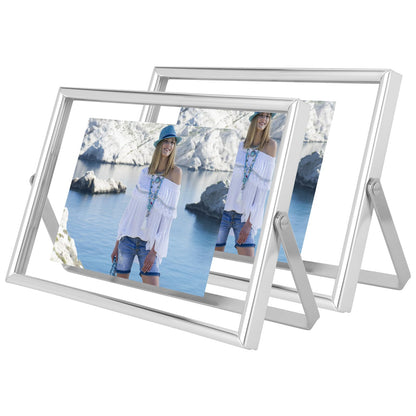 AhaGo Silver Floating Frame, 4"x6", Horizontal, 2 Set, For Picture 3.5x5, 2x3, 1x2, Small Desktop Photo Frames, Classy Gift For Children, Wedding, Home or Office Décor