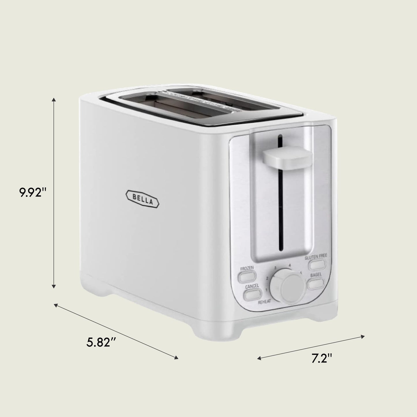 bella 2 Slice Toaster with Auto Shut Off - Extra Wide Slots & Removable Crumb Tray and Cancel, Defrost & Reheat Function - Toast Bread, Bagel & Waffle, White
