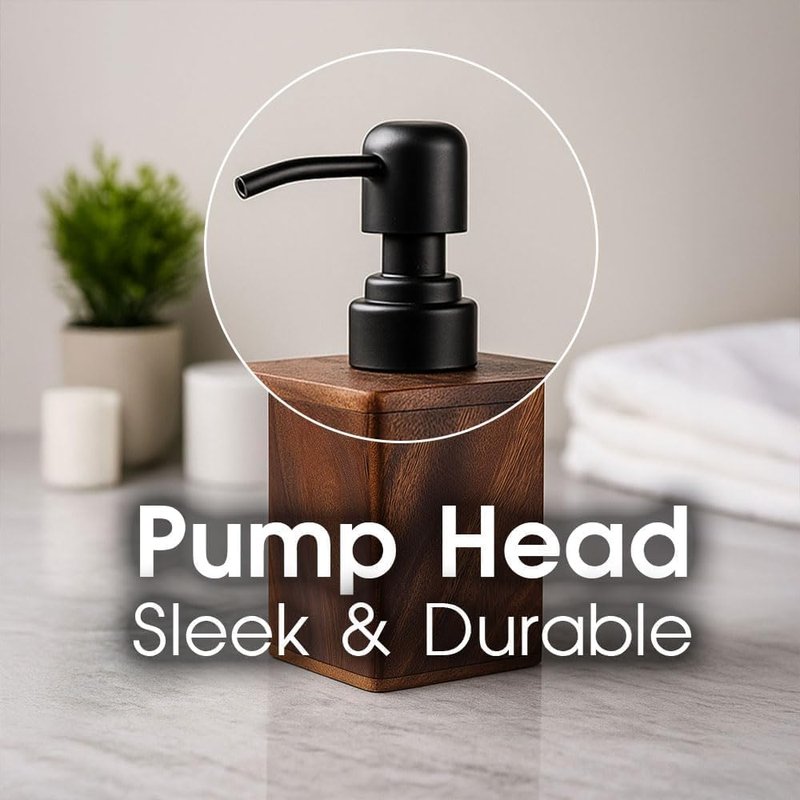 AUSAULAC 200ml Solid Wood Soap Dispenser for Bathroom,Kitchen –Wooden Refillable Hand Soap Pump, Lotion Dispenser, Bathroom Accessories, Wood Lotion Container (7oz/200ml)