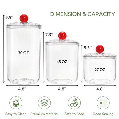 Nagpew 3 Pack Clear Candy Jar, Airtight Plastic Cookie Jars with Lids in 3 Sizes, Wide Mouth Food Storage Apothecary Container for Office Desk, Kitchen, Counter, 70 Oz, 45 Oz, 27 Oz