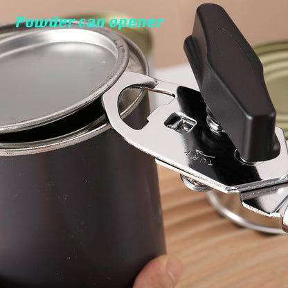 Manual Can Opener, Effortless Operation, Remove Lid with Magnet, 3 in 1 Bottle Opener & Milk Powder Opener, Soft Grip Handles, Easy to Turn, Heavy Duty Can Openers for Seniors - Black