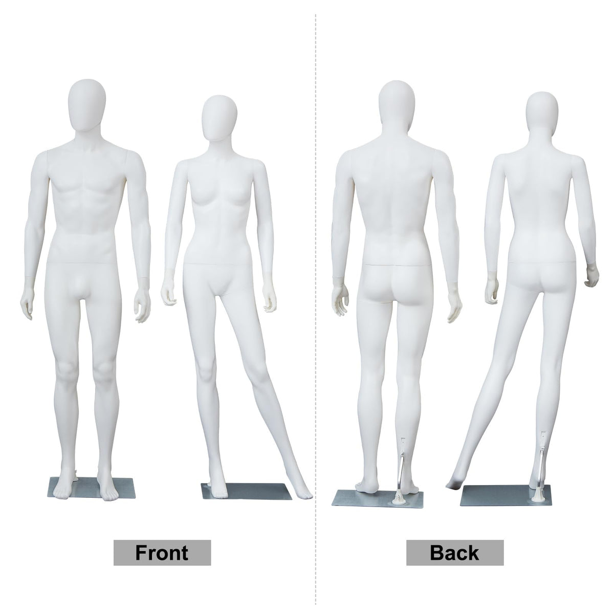 Kinfant Male and Female Mannequin Set - 6Ft Full Body Male and Female Detachable Mannequin with Stand for Clothing Shops, Clothing Design(White)