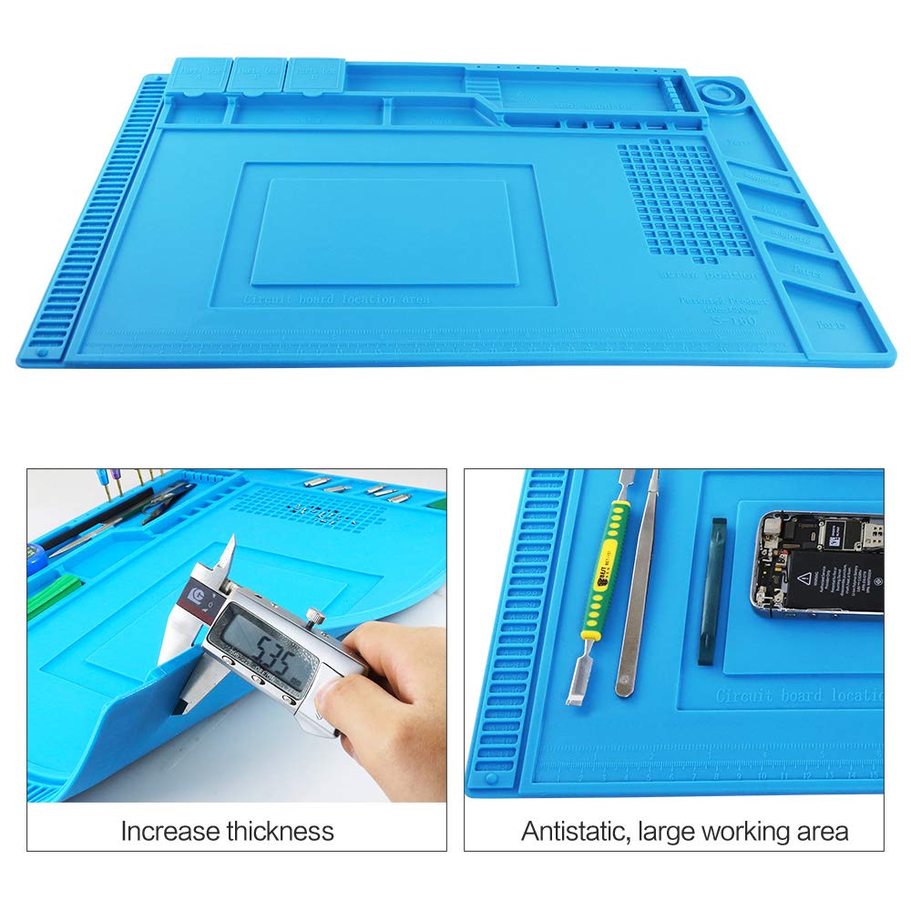 DEYUE Silicone Repair Mat (17.7 x 11.8 Inches, 45 x 30 cm) with Scale Ruler and Screw Position, Soldering Anti-Static, Anti-Corrosion, Heat Resistant Pad for Soldering Electronics, Smartphone