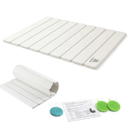 Foldable Diatomite Stone Drying Mat for Kitchen Counter, Fast Drying Dish Drying Mat, Stone Dish Drying Mat, Dish Mat Drying Kitchen Mat, Kitchen Drying Mat with 3 Silicone Dishwashing Brushes