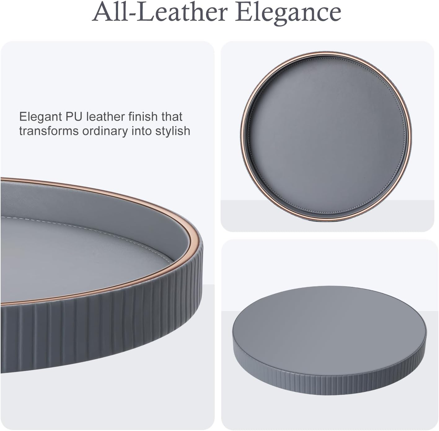 12" GORESE Round Coffee Table Tray for Home Decor, PU Leather Decorative Serving Tray for Home & Entryway Tables