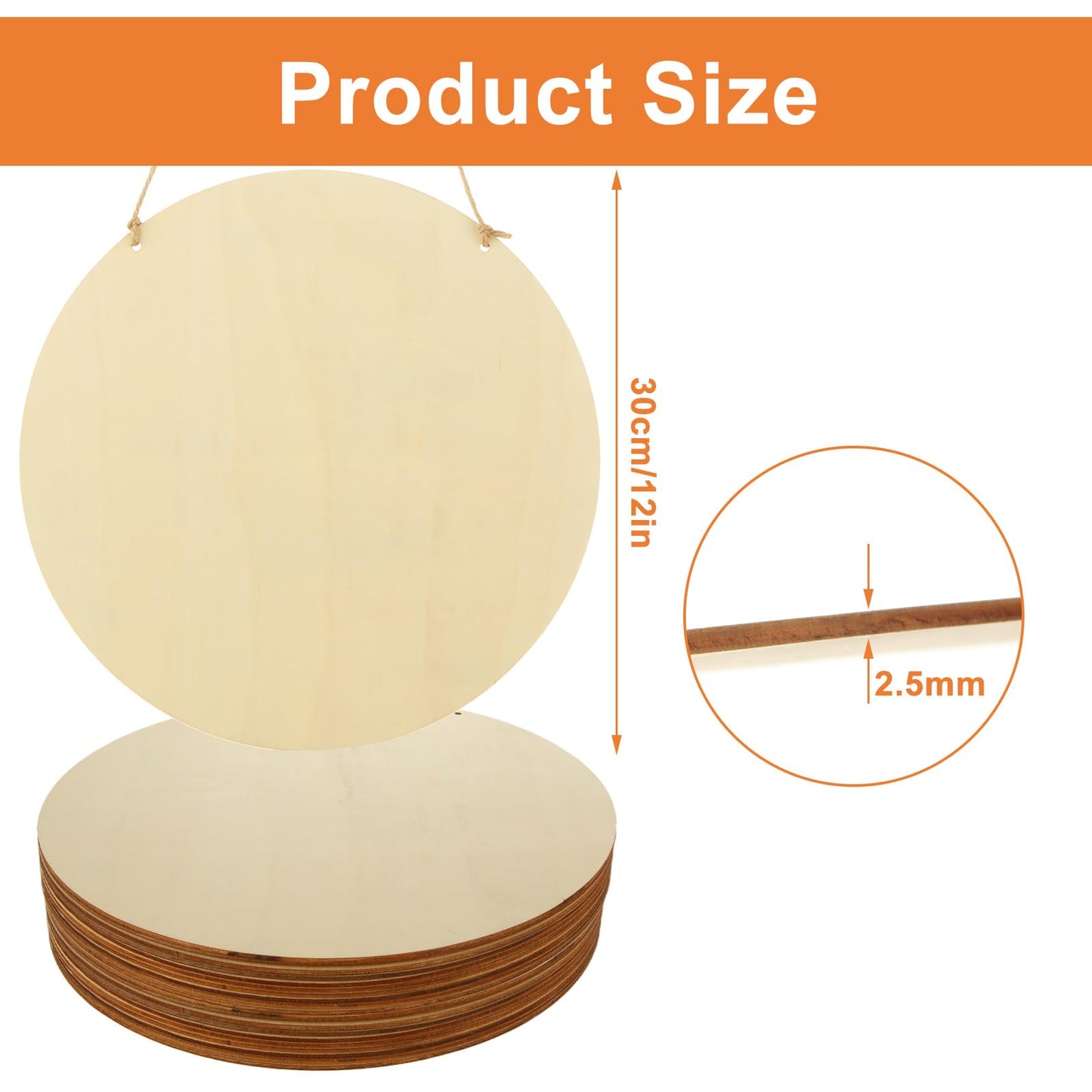 SHUESS 25PCS Wood Circles for Crafts 12 Inch Wood Rounds for Crafts, Unfinished Wooden Signs Wood Blanks Round Wooden Discs for DIY Christmas Home Decor Painting Door Hanger Design