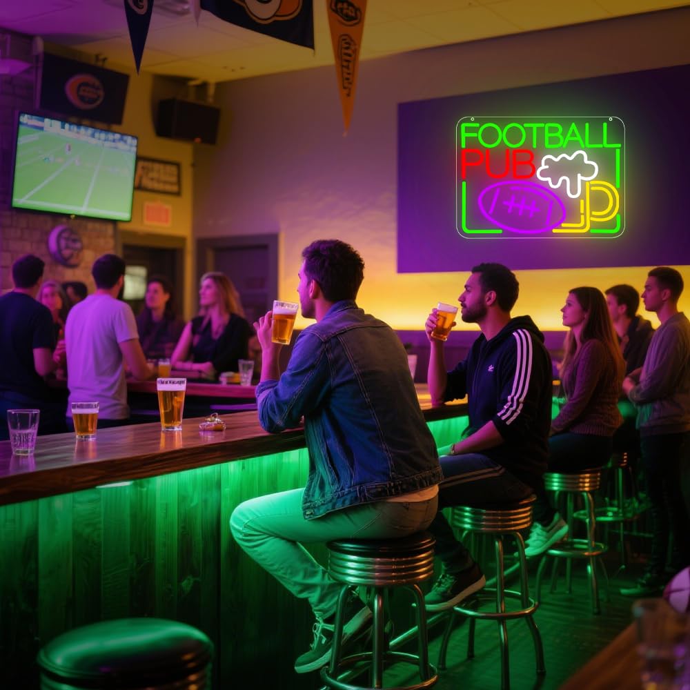 Beer Neon Sign, Bar Led Neon Light Signs for Home Bar Wall Decor Dimmable Football Light up Sign for Pub Bistro Night Club Home Man Cave Decoration Gift USB Powered(15.6"*11.5")
