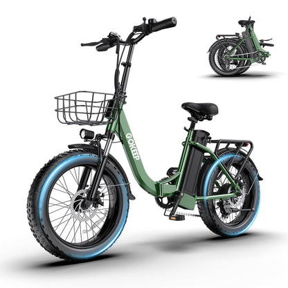 GOKEEP Electric Bike for Adults, Peak 1300W Motor, 75 Miles PAS Range, 52V 13Ah Removable Lithium Battery, Foldable Electric Bicycle, 20MPH 7-Speed Commuter Ebike, Max 330LBS, UL2849 Certified, Green