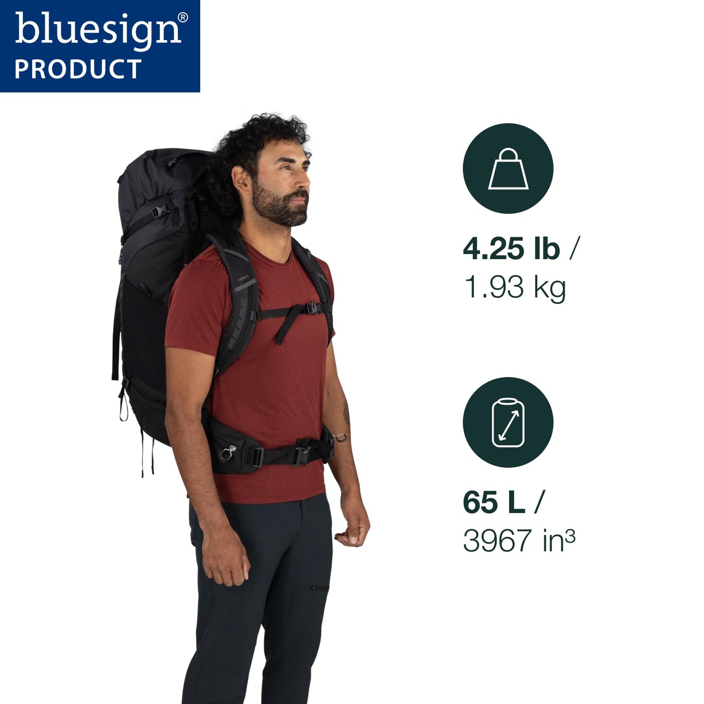 Osprey Kestrel LT 65L Men's Backpacking Backpack - Lightweight Hiking & Camping Bag with Waterproof Raincover, Rays Blue