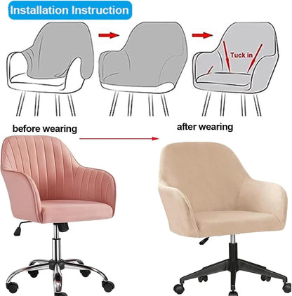 ZHUIYUAN Velvet Office Chair Slipcover with Arms, Cover for Vanity, Modern Office Computer Chair Protector, Stretch