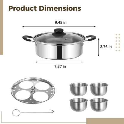 8 Inch Stainless Steel Egg Poacher Pan, 4 Egg Poaching Cups for Easy Release, Tempered Glass Lid for Visible Cooking, Healthy Long-lasting, All Stovetops Compatible