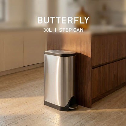 simplehuman 30 Liter / 8 Gallon Butterfly Lid Kitchen Step Trash Can, Brushed Stainless Steel