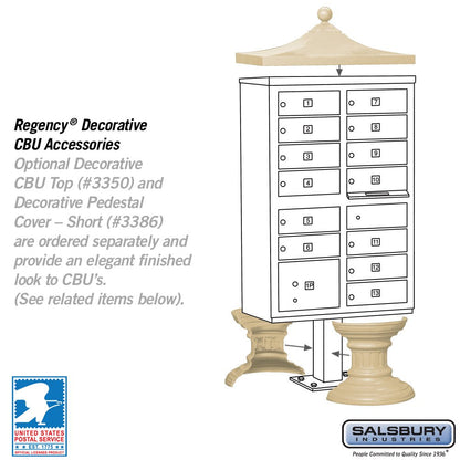 Cluster Box Unit with 13 Doors and 1 Parcel Locker in Sandstone – Type IV, for use with The USPS Lock