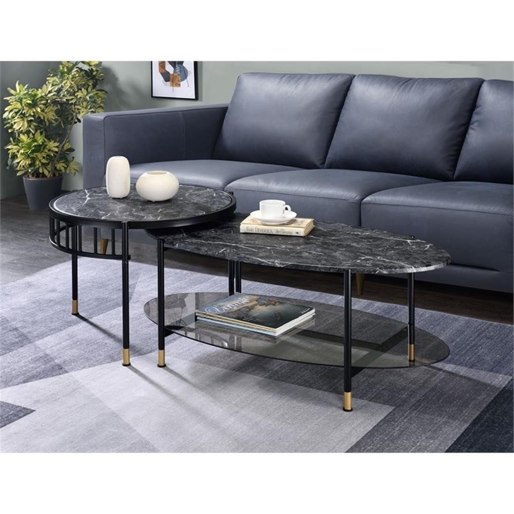 Acme Furniture 2 Piece Oval Nesting Coffee Table, Black