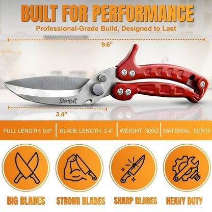 Heavy Duty Poultry Shears - A Must Have chicken processing equipment, Kitchen Scissors for Meat, Chicken, Turkey, and Vegetables - Non-Slip Handle, Safety Lock, Dishwasher Safe