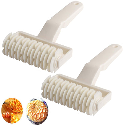 2 Pack DelloidMaz Pastry Lattice Roller Cutter, Pie Pizza Cookie Dough Lattice Roller Cutter, Household Baking Tool, Plastic, White