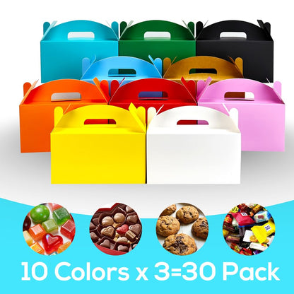 Aosric Gable Gift Boxes with Handles, 30 Pack Colorful 9.45"x5"x5" Cardstock Large Bulk Treat Boxes for Party Favors, Birthday, Baby Shower, Wedding, Holiday Gifts