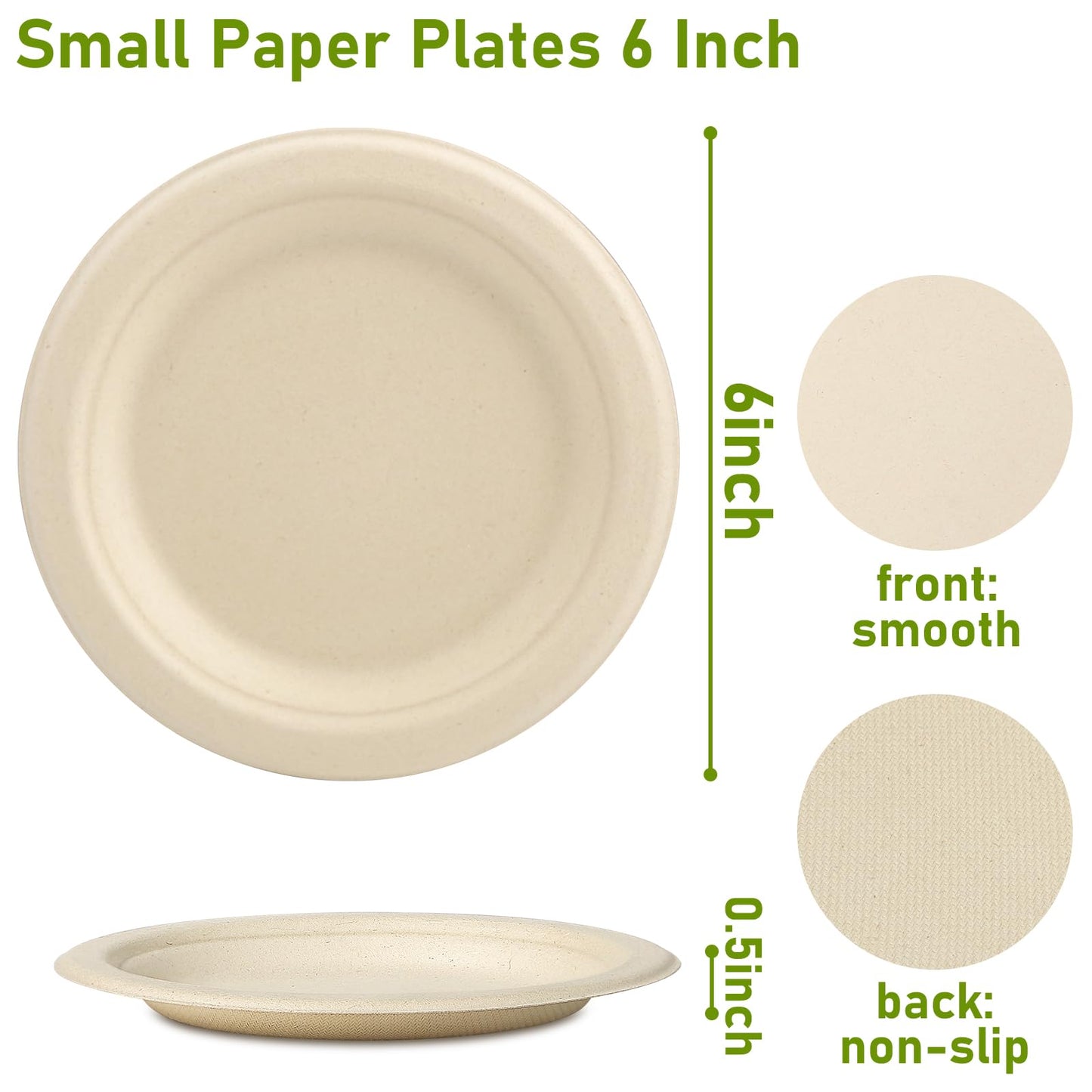 Uniecocus Small Paper Plates 6 inch, 200 Pack Disposable Plates, Eco Friendly Compostable Biodegradable Plates, Dessert Plates for Cake, Brown
