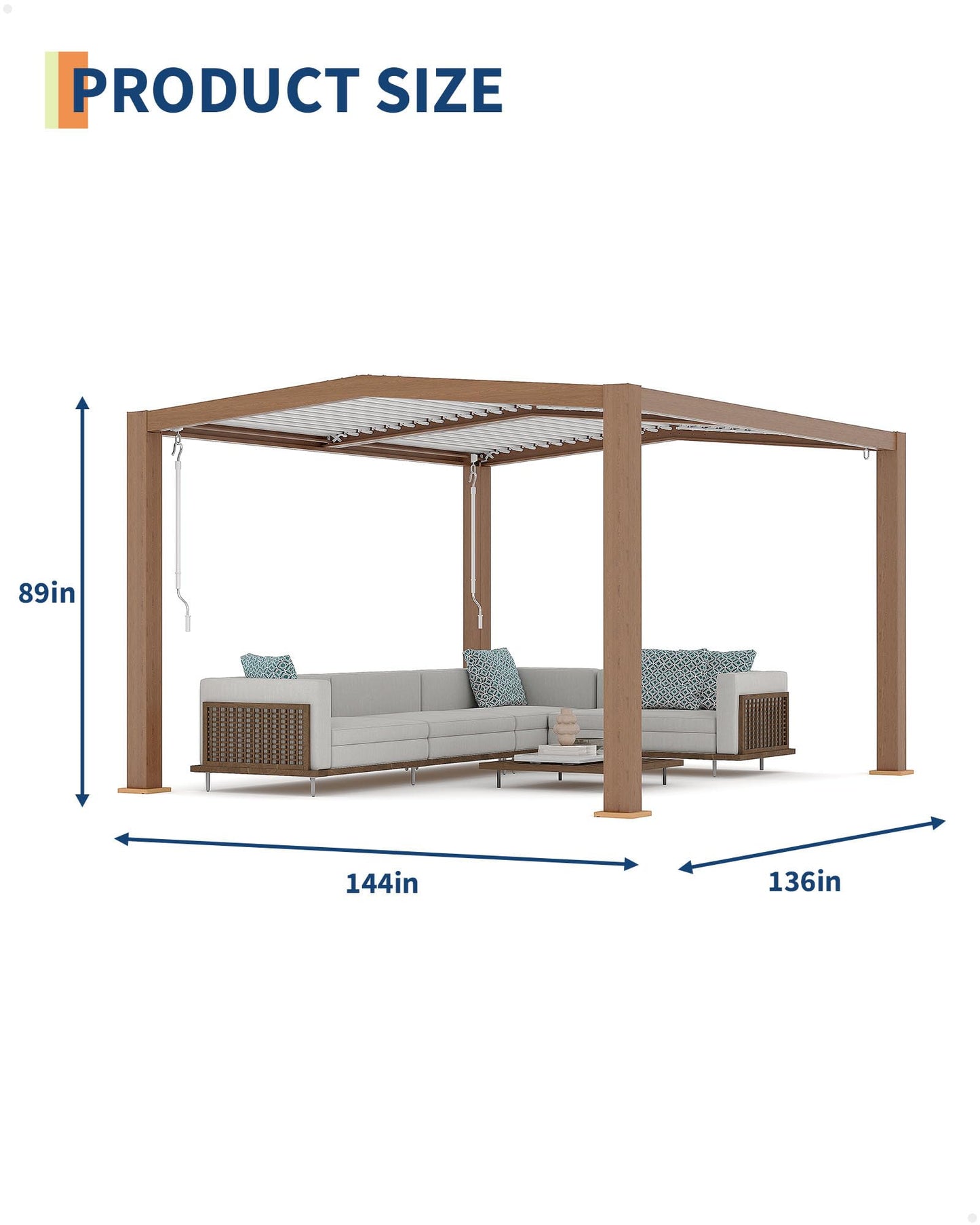 GarveeLife Louvered Pergola 11 ft x 13 ft, Outdoor Pergola with Adjustable Louvered Roof, Reinforced Aluminum Frame, Integrated Drainage System, Hardtop Gazebo for Patio, Deck, Wood Grain