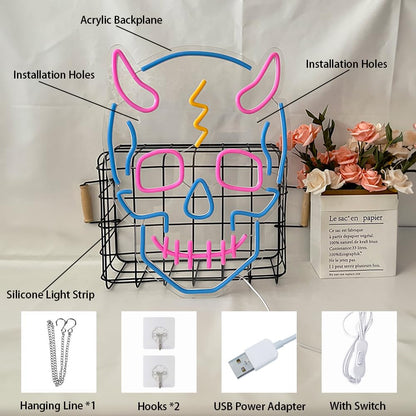 UExnkj-Y Skull Neon Sign Halloween Led Sign Neon Wall Sign USB Powered Led Light Signs for Man Cave Beer Bar Club Game Room Halloween Party Decor Gifts