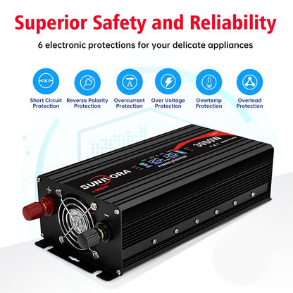 3000 Watt Power Inverter 12V DC to 110V/120V AC Converter 6000W Peak with LCD Display, 3 AC Outlets & 2 USB Ports Power Inverters for Vehicles Car Truck Boat RV Camping Solar System EPS