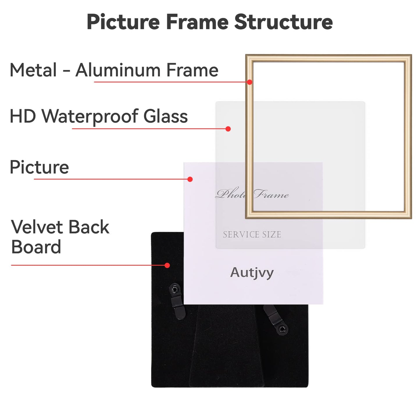 Autjvy 5x5 Picture Frames Gold - Brushed Brass Modern Simple Thin Aluminum Metal Photo Frame with HD Real Glass, Display for Tabletop and Wall Collage. (2 Pack)