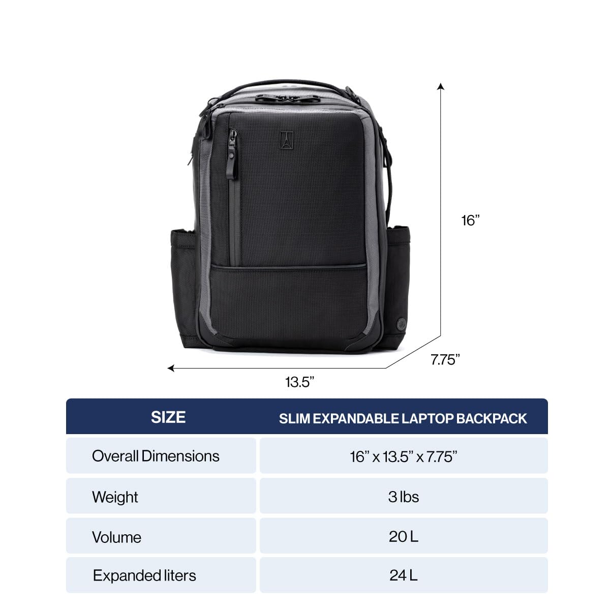 Travelpro Altitude Slim Expandable Travel Laptop Backpack 20-24L, 16 Inch Laptop, Water Resistant, Work, Business, Men and Women, Falcon Grey