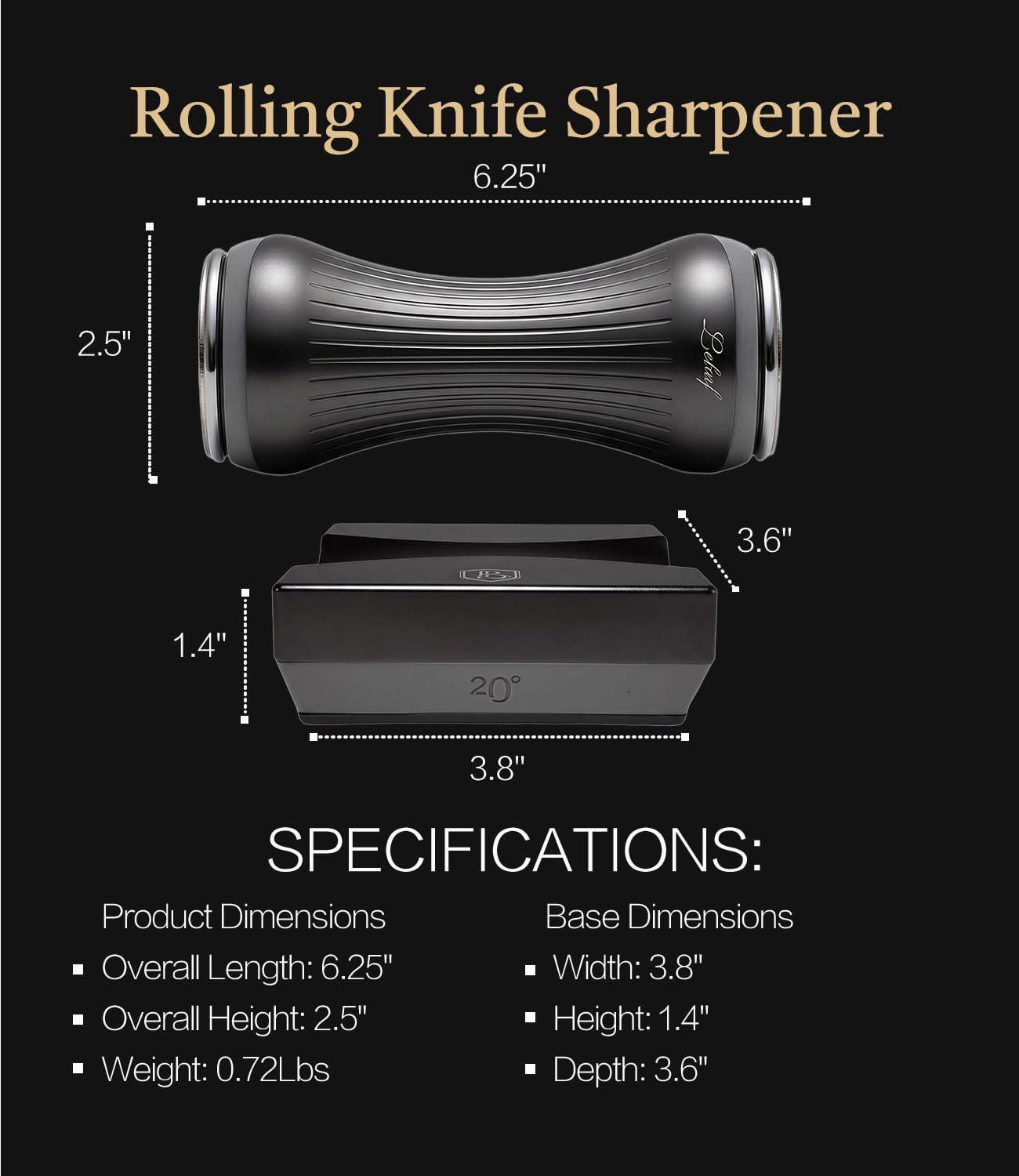 Lebof Rolling Knife Sharpener with Diamond Disc, Magnetic Base with 4 Sharpening Angles, Aluminum Alloy Body, Anti-Slip