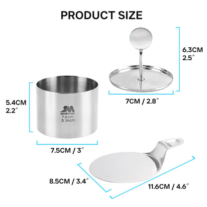 M JINGMEI 6 Pack Round Cake Ring Molds, Seamless Stainless Steel Cake Cutter with Pusher & Lifter, 3-Inch Dessert Mousse Rings for Baking (Includes 1 Pusher, 1 Lifter and 6 Rings)