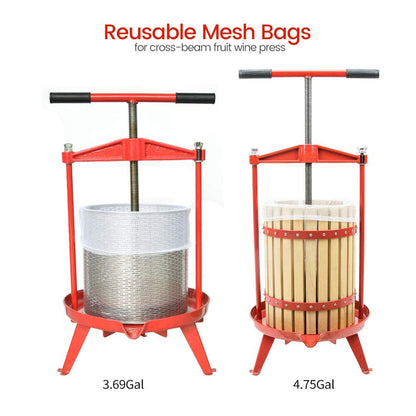 3.69 Gallon Heavy-duty Cross-beam Stainless Steel Fruit and Wine Press with 2 Pack Washable Filter Bag