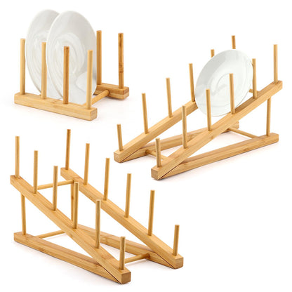Bibabala 2Pcs Plate Stands for Display, Wooden Plate Holders with 1 Cup Holder,5 Tiers Bowl Rack, Craft Show Display Stands for Tabletop Book, Artwork, Photo, Record, Magazine, Platter