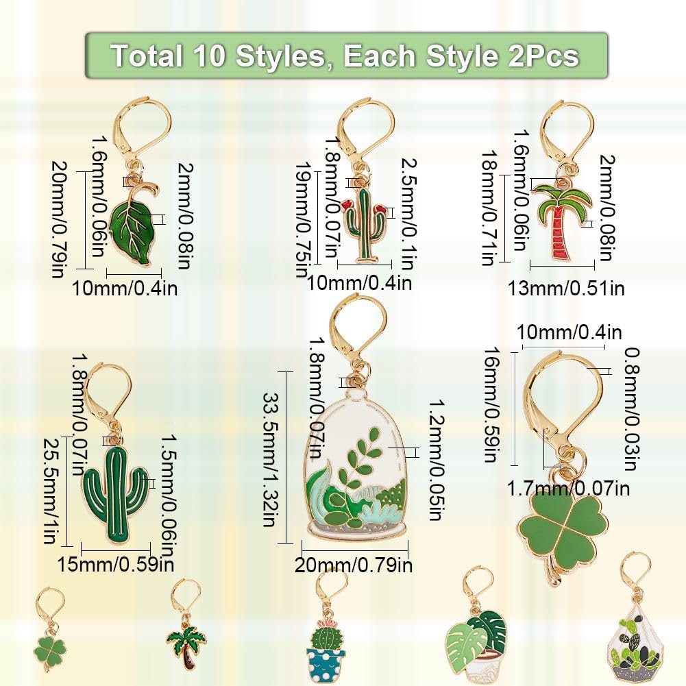 SUNNYCLUE 1 Box 20Pcs Stitch Markers Cute Lobster Clasp Charms Green Plants Cactus Crochet Stitch Marker Removable Knitting Stitch Markers Metal Crocheting Markers for Sewing Weaving Knit Threading