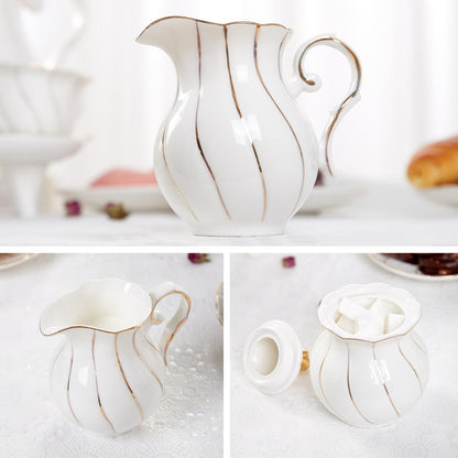 DUJUST White Cream & Sugar Set, Luxury British Design in Golden Trims, 1 Sugar Bowl with Lid (12 OZ), 1 Creamer (8 OZ), Handcrafted Sugar Creamer Set, Decoration for Kitchen