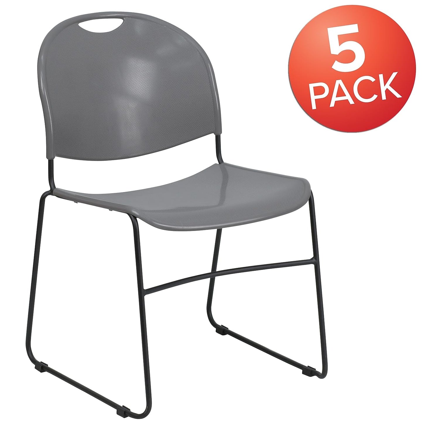 Flash Furniture 5 Pack HERCULES Series 880 lb. Capacity Gray Ultra-Compact Stack Chair with Black Powder Coated Frame