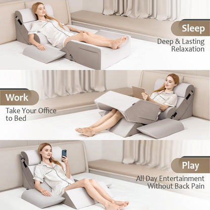 Skiennix 9PCS Orthopedic Bed Wedge Pillow Set - Adjustable Memory Foam for Back & Leg Pain Relief | Ideal for Surgery Recovery & GERD