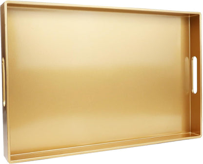 15.6" 10.2" Spsyrine Gold Decorative Serving Tray with Handles, Elegant Plastic Coffee Table Tray for Ottoman, Living