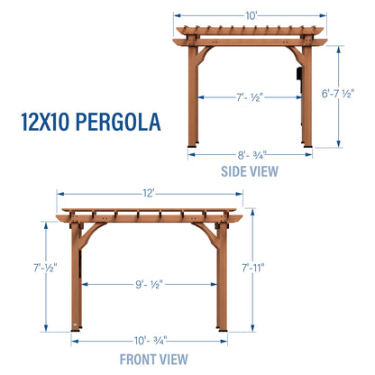 Backyard Discovery Beaumont 12' x 10' Traditional Cedar Wood Pergola Kit with Trellis Roof, All-Season Durability, High-Wind Rating, PowerPort, Shade for Outdoor Patio, Deck, Garden, and Entertaining