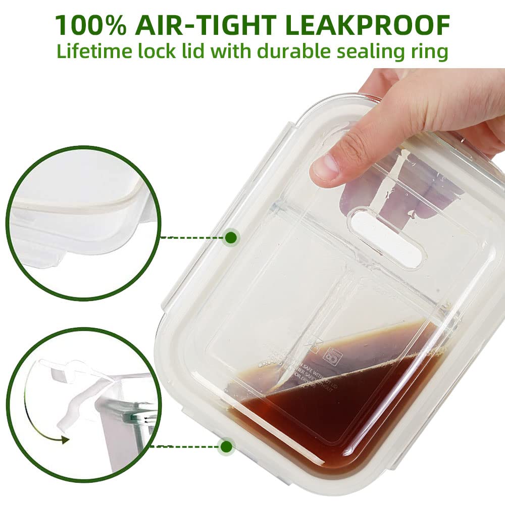 DAS TRUST 3 Pack Bento Box Glass Meal Prep Containers - 3 Compartment Glass Food Storage Containers with Lids - Lunch Box Meal Prep Bowls - Oven Safe