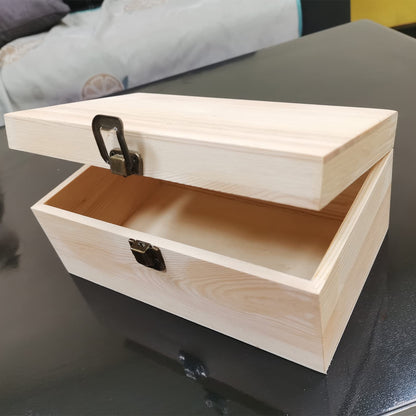 YXFZPAN Natural Wooden Craft Box with Hinged Lid - Large 9.2"x5.5"x3.9" Reusable DIY Jewelry & Gift Box for Home, Art Supplies, and Hobby Organization, Unfinished Unpainted Wood Box