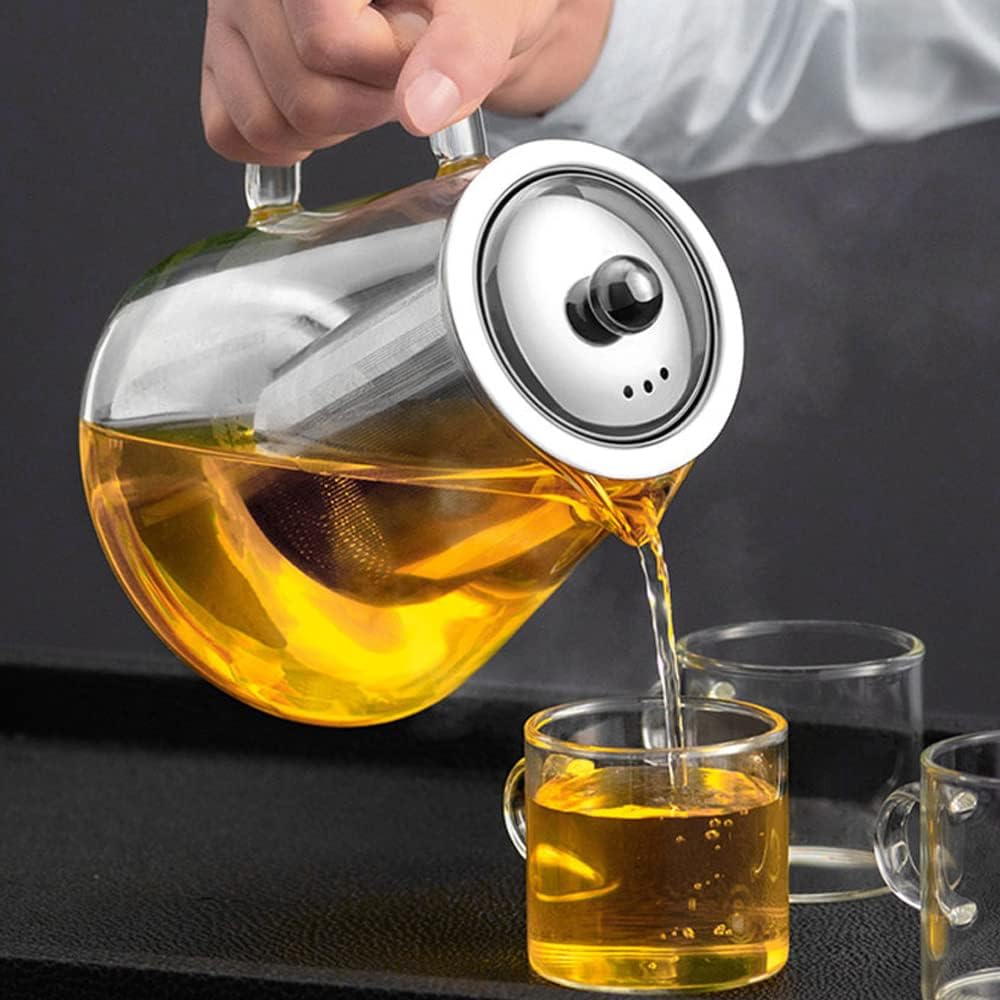MJZQCD Glass Teapot (32oz/950ml) with Removable Stainless Steel Infuser, Transparent Stovetop Tea Kettle for Blooming