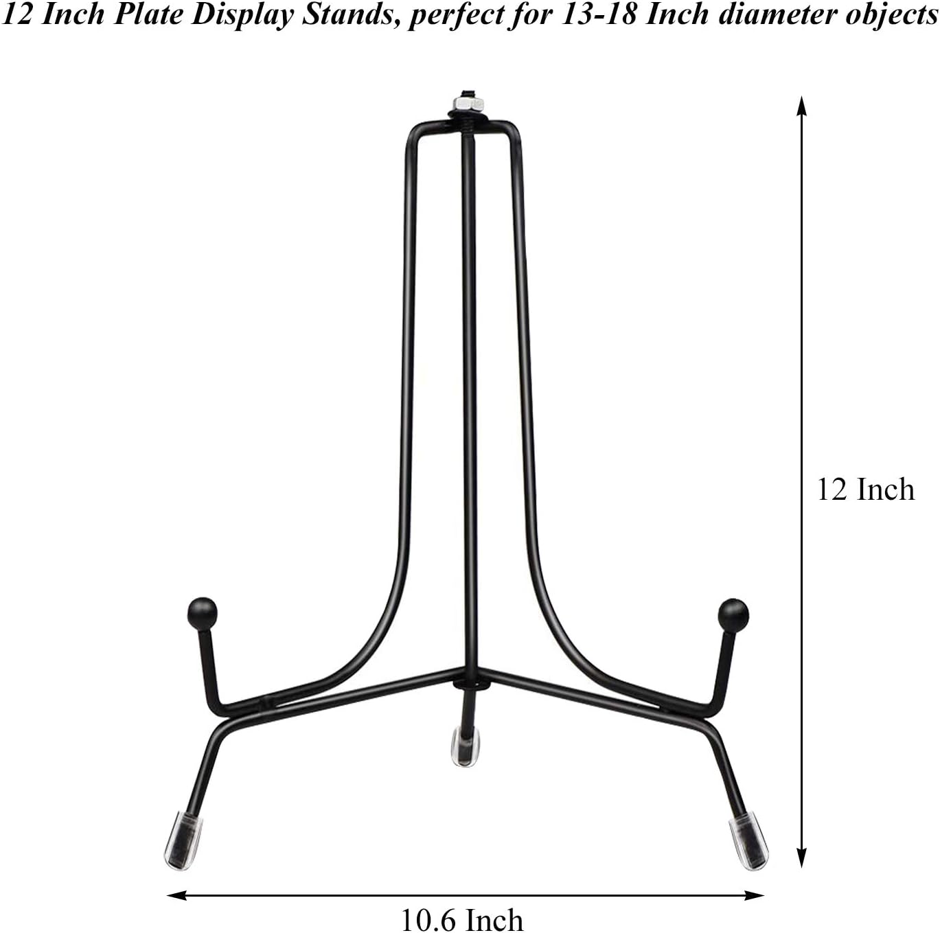 2 Pack Upgraded Plate Display Stands, 12 Inch Anti-Slip Iron Photo Holder Stands, Compatible with 13 to 18 Inch